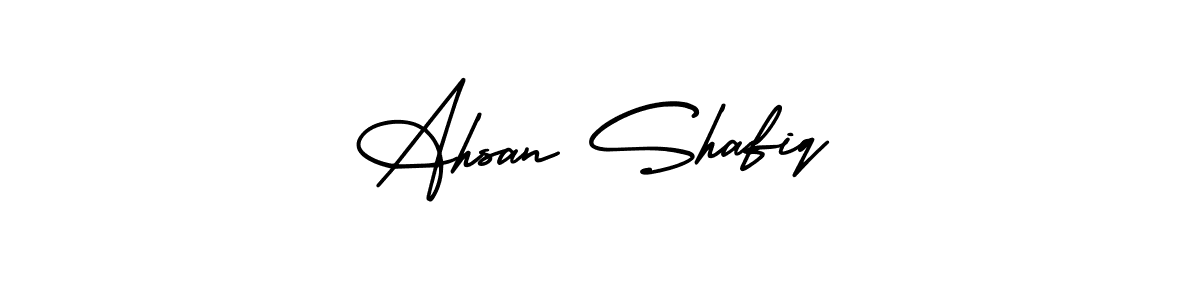 You should practise on your own different ways (AmerikaSignatureDemo-Regular) to write your name (Ahsan Shafiq) in signature. don't let someone else do it for you. Ahsan Shafiq signature style 3 images and pictures png