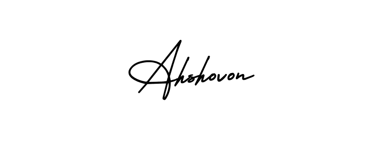 The best way (AmerikaSignatureDemo-Regular) to make a short signature is to pick only two or three words in your name. The name Ahshovon include a total of six letters. For converting this name. Ahshovon signature style 3 images and pictures png