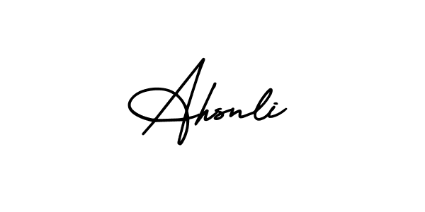 How to make Ahsnli name signature. Use AmerikaSignatureDemo-Regular style for creating short signs online. This is the latest handwritten sign. Ahsnli signature style 3 images and pictures png