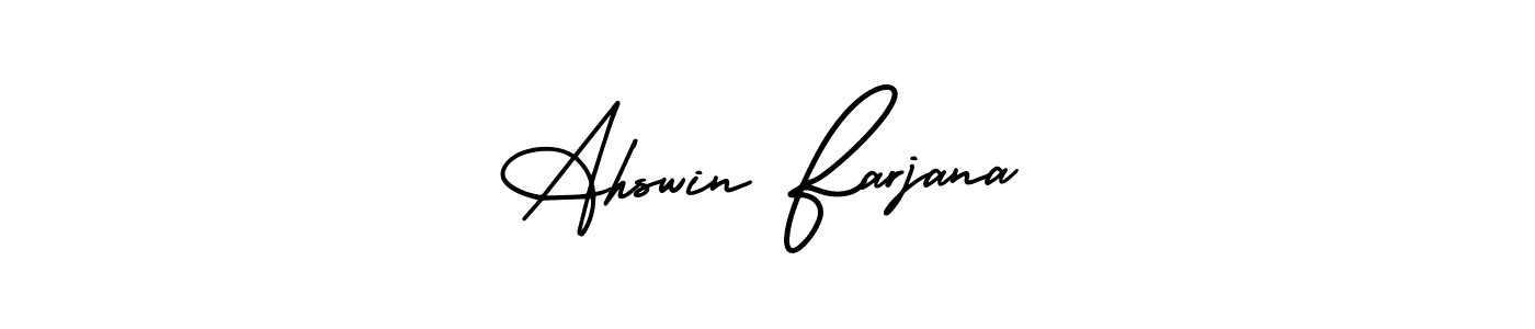 How to make Ahswin Farjana signature? AmerikaSignatureDemo-Regular is a professional autograph style. Create handwritten signature for Ahswin Farjana name. Ahswin Farjana signature style 3 images and pictures png