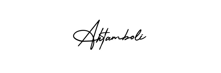 You should practise on your own different ways (AmerikaSignatureDemo-Regular) to write your name (Ahtamboli) in signature. don't let someone else do it for you. Ahtamboli signature style 3 images and pictures png