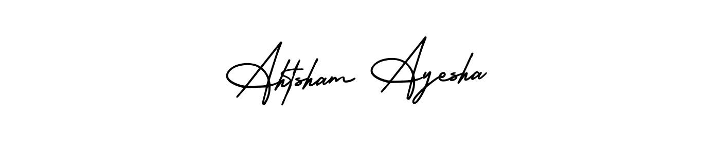 You should practise on your own different ways (AmerikaSignatureDemo-Regular) to write your name (Ahtsham Ayesha) in signature. don't let someone else do it for you. Ahtsham Ayesha signature style 3 images and pictures png
