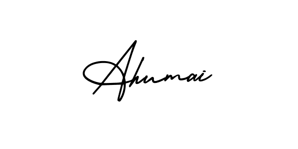 How to make Ahumai name signature. Use AmerikaSignatureDemo-Regular style for creating short signs online. This is the latest handwritten sign. Ahumai signature style 3 images and pictures png