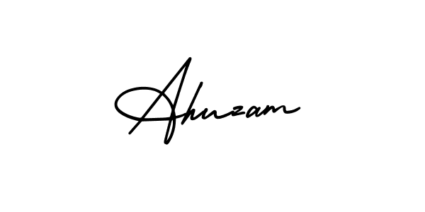 You should practise on your own different ways (AmerikaSignatureDemo-Regular) to write your name (Ahuzam) in signature. don't let someone else do it for you. Ahuzam signature style 3 images and pictures png