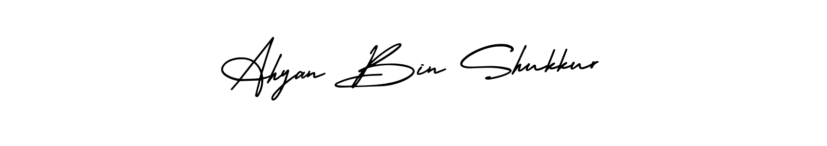 You can use this online signature creator to create a handwritten signature for the name Ahyan Bin Shukkur. This is the best online autograph maker. Ahyan Bin Shukkur signature style 3 images and pictures png