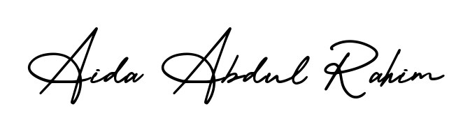 Stand out with a creative autograph for Aida Abdul Rahim. The AmerikaSignatureDemo-Regular styling blends modern aesthetics with classic signature flourishes. Aida Abdul Rahim signature style 3 images and pictures png
