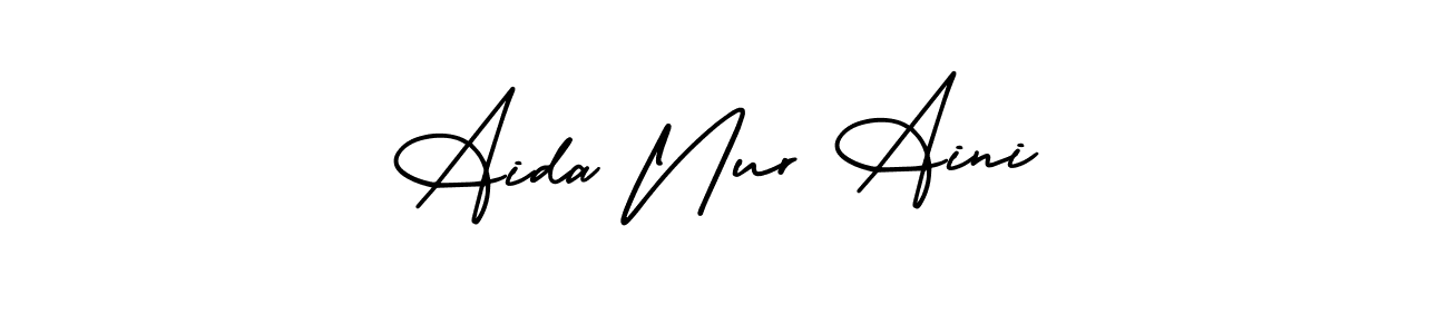 The best way (AmerikaSignatureDemo-Regular) to make a short signature is to pick only two or three words in your name. The name Aida Nur Aini include a total of six letters. For converting this name. Aida Nur Aini signature style 3 images and pictures png