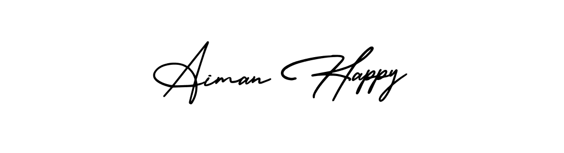 You should practise on your own different ways (AmerikaSignatureDemo-Regular) to write your name (Aiman Happy) in signature. don't let someone else do it for you. Aiman Happy signature style 3 images and pictures png