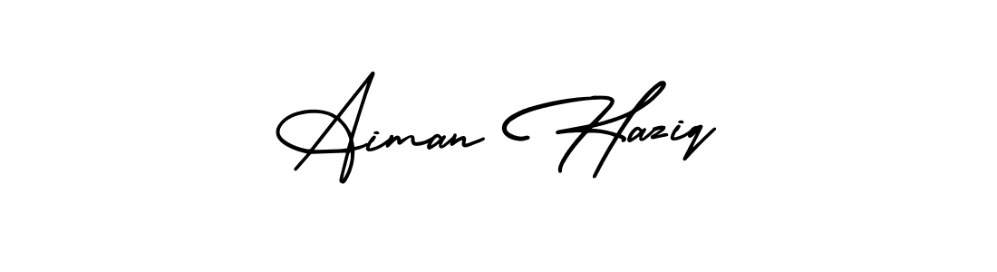 if you are searching for the best signature style for your name Aiman Haziq. so please give up your signature search. here we have designed multiple signature styles  using AmerikaSignatureDemo-Regular. Aiman Haziq signature style 3 images and pictures png
