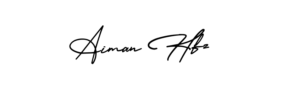 You should practise on your own different ways (AmerikaSignatureDemo-Regular) to write your name (Aiman Hfz) in signature. don't let someone else do it for you. Aiman Hfz signature style 3 images and pictures png
