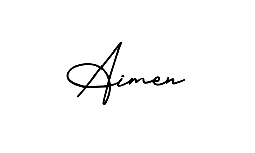 You should practise on your own different ways (AmerikaSignatureDemo-Regular) to write your name (Aimen) in signature. don't let someone else do it for you. Aimen signature style 3 images and pictures png