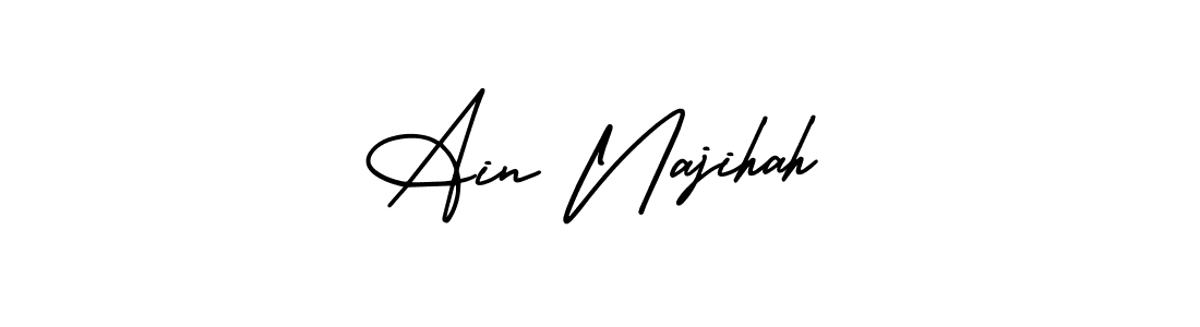 This is the best signature style for the Ain Najihah name. Also you like these signature font (AmerikaSignatureDemo-Regular). Mix name signature. Ain Najihah signature style 3 images and pictures png