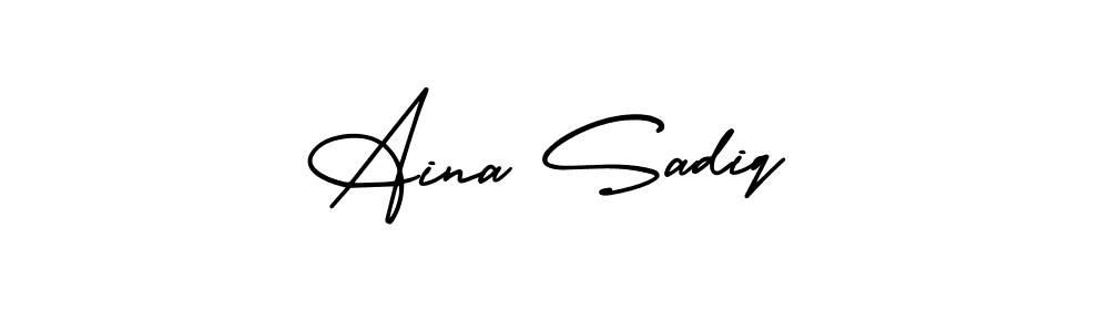 The best way (AmerikaSignatureDemo-Regular) to make a short signature is to pick only two or three words in your name. The name Aina Sadiq include a total of six letters. For converting this name. Aina Sadiq signature style 3 images and pictures png