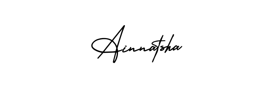 You should practise on your own different ways (AmerikaSignatureDemo-Regular) to write your name (Ainnatsha) in signature. don't let someone else do it for you. Ainnatsha signature style 3 images and pictures png