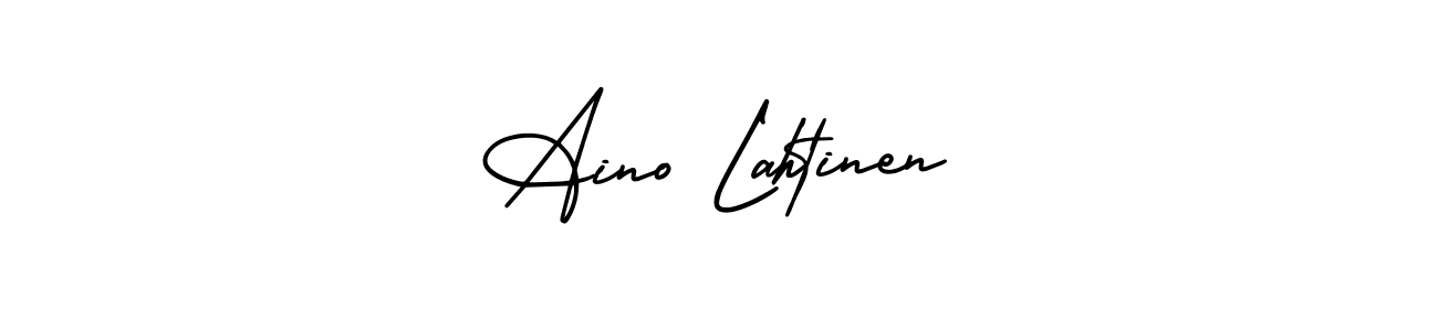 You should practise on your own different ways (AmerikaSignatureDemo-Regular) to write your name (Aino Lahtinen) in signature. don't let someone else do it for you. Aino Lahtinen signature style 3 images and pictures png