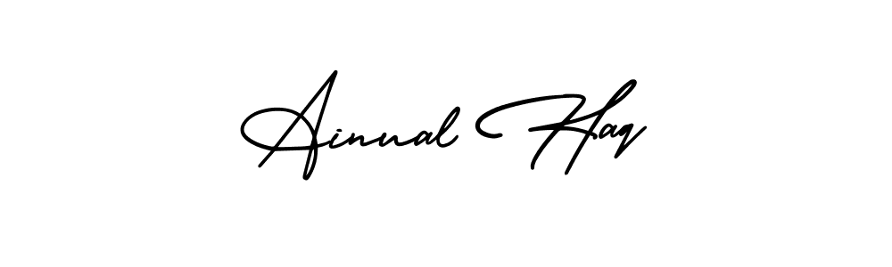 You should practise on your own different ways (AmerikaSignatureDemo-Regular) to write your name (Ainual Haq) in signature. don't let someone else do it for you. Ainual Haq signature style 3 images and pictures png