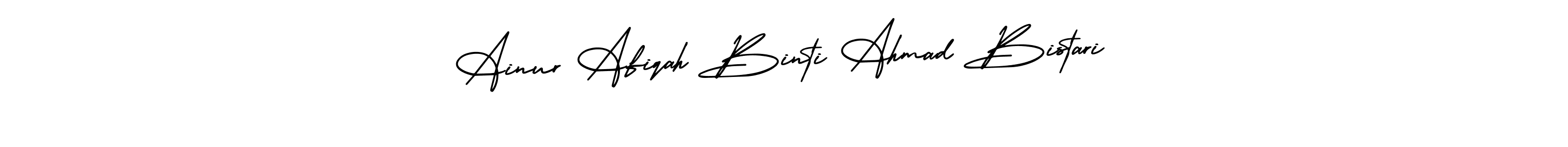 You should practise on your own different ways (AmerikaSignatureDemo-Regular) to write your name (Ainur Afiqah Binti Ahmad Bistari) in signature. don't let someone else do it for you. Ainur Afiqah Binti Ahmad Bistari signature style 3 images and pictures png