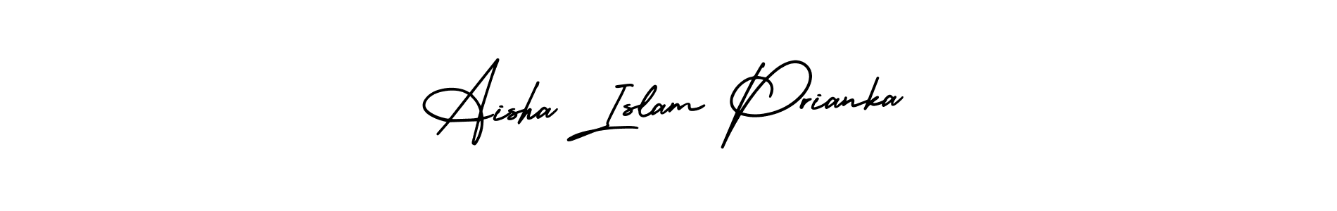 The best way (AmerikaSignatureDemo-Regular) to make a short signature is to pick only two or three words in your name. The name Aisha Islam Prianka include a total of six letters. For converting this name. Aisha Islam Prianka signature style 3 images and pictures png