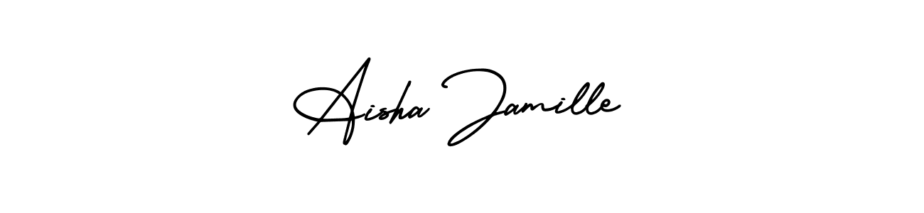 You should practise on your own different ways (AmerikaSignatureDemo-Regular) to write your name (Aisha Jamille) in signature. don't let someone else do it for you. Aisha Jamille signature style 3 images and pictures png