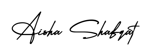 A timeless handwritten aesthetic for Aisha Shafqat. The AmerikaSignatureDemo-Regular font gives your signature a handcrafted feel with natural curves. Aisha Shafqat signature style 3 images and pictures png