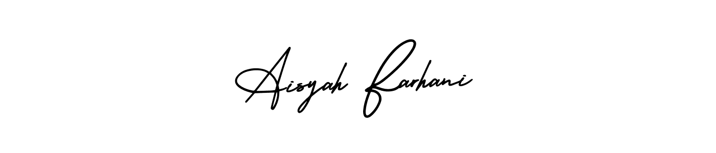 The best way (AmerikaSignatureDemo-Regular) to make a short signature is to pick only two or three words in your name. The name Aisyah Farhani include a total of six letters. For converting this name. Aisyah Farhani signature style 3 images and pictures png