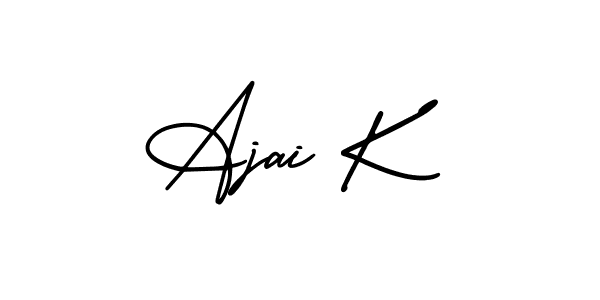 You should practise on your own different ways (AmerikaSignatureDemo-Regular) to write your name (Ajai K) in signature. don't let someone else do it for you. Ajai K signature style 3 images and pictures png