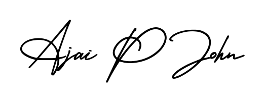 Generate high-definition signature styles for Ajai P John. The AmerikaSignatureDemo-Regular typeface ensures crisp legibility and sophisticated design. Ajai P John signature style 3 images and pictures png