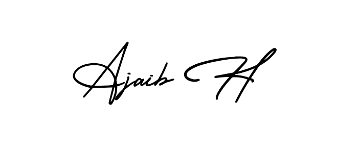 This is the best signature style for the Ajaib H name. Also you like these signature font (AmerikaSignatureDemo-Regular). Mix name signature. Ajaib H signature style 3 images and pictures png