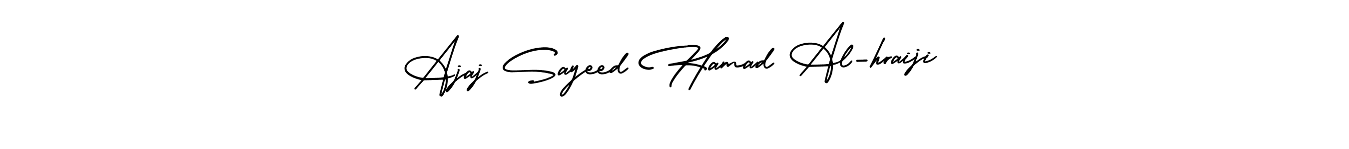 The best way (AmerikaSignatureDemo-Regular) to make a short signature is to pick only two or three words in your name. The name Ajaj Sayeed Hamad Al-hraiji include a total of six letters. For converting this name. Ajaj Sayeed Hamad Al-hraiji signature style 3 images and pictures png