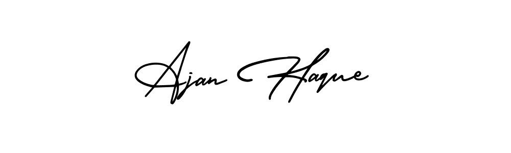 You should practise on your own different ways (AmerikaSignatureDemo-Regular) to write your name (Ajan Haque) in signature. don't let someone else do it for you. Ajan Haque signature style 3 images and pictures png