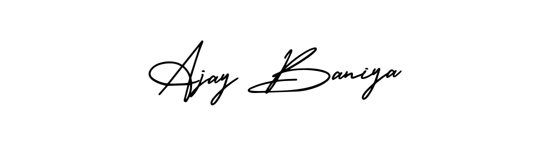 The best way (AmerikaSignatureDemo-Regular) to make a short signature is to pick only two or three words in your name. The name Ajay Baniya include a total of six letters. For converting this name. Ajay Baniya signature style 3 images and pictures png