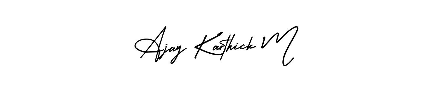 if you are searching for the best signature style for your name Ajay Karthick M. so please give up your signature search. here we have designed multiple signature styles  using AmerikaSignatureDemo-Regular. Ajay Karthick M signature style 3 images and pictures png