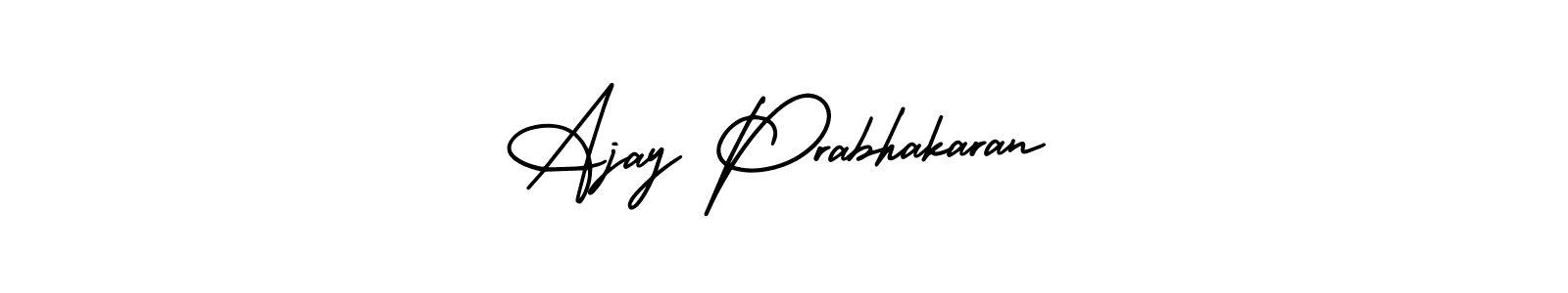 You should practise on your own different ways (AmerikaSignatureDemo-Regular) to write your name (Ajay Prabhakaran) in signature. don't let someone else do it for you. Ajay Prabhakaran signature style 3 images and pictures png