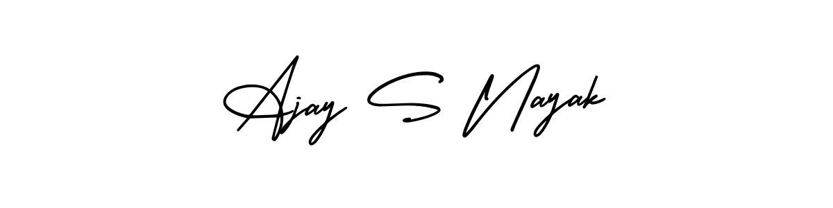 You should practise on your own different ways (AmerikaSignatureDemo-Regular) to write your name (Ajay S Nayak) in signature. don't let someone else do it for you. Ajay S Nayak signature style 3 images and pictures png
