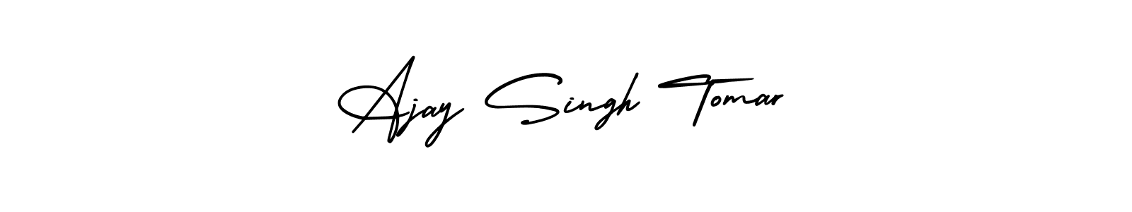 You should practise on your own different ways (AmerikaSignatureDemo-Regular) to write your name (Ajay Singh Tomar) in signature. don't let someone else do it for you. Ajay Singh Tomar signature style 3 images and pictures png