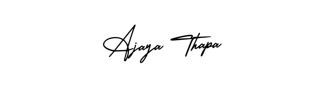 The best way (AmerikaSignatureDemo-Regular) to make a short signature is to pick only two or three words in your name. The name Ajaya Thapa include a total of six letters. For converting this name. Ajaya Thapa signature style 3 images and pictures png