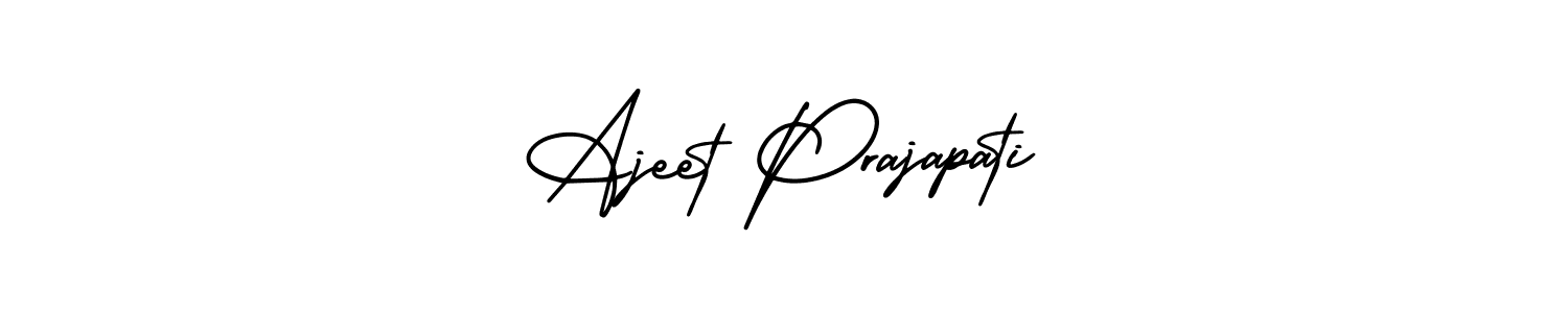 You should practise on your own different ways (AmerikaSignatureDemo-Regular) to write your name (Ajeet Prajapati) in signature. don't let someone else do it for you. Ajeet Prajapati signature style 3 images and pictures png