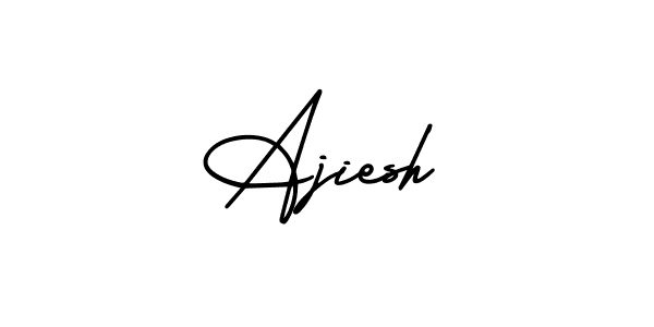 You should practise on your own different ways (AmerikaSignatureDemo-Regular) to write your name (Ajiesh) in signature. don't let someone else do it for you. Ajiesh signature style 3 images and pictures png