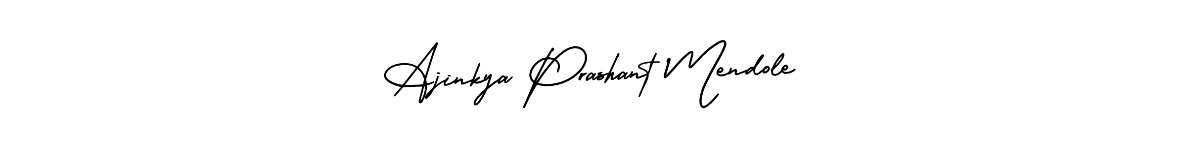 The best way (AmerikaSignatureDemo-Regular) to make a short signature is to pick only two or three words in your name. The name Ajinkya Prashant Mendole include a total of six letters. For converting this name. Ajinkya Prashant Mendole signature style 3 images and pictures png