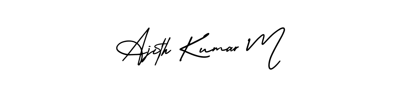 You should practise on your own different ways (AmerikaSignatureDemo-Regular) to write your name (Ajith Kumar M) in signature. don't let someone else do it for you. Ajith Kumar M signature style 3 images and pictures png