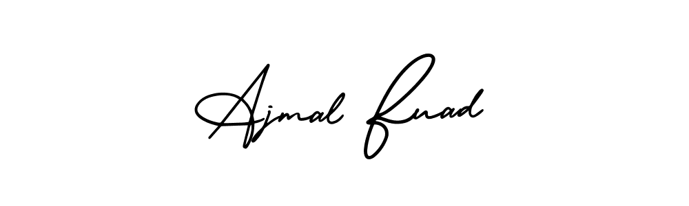 The best way (AmerikaSignatureDemo-Regular) to make a short signature is to pick only two or three words in your name. The name Ajmal Fuad include a total of six letters. For converting this name. Ajmal Fuad signature style 3 images and pictures png