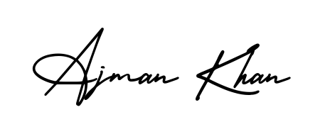 The AmerikaSignatureDemo-Regular signature style provides a bold statement for name Ajman Khan. Designed for business owners, executives, and leaders. Ajman Khan signature style 3 images and pictures png