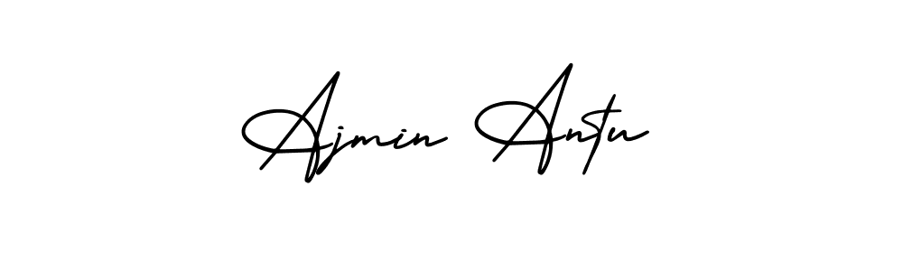 You should practise on your own different ways (AmerikaSignatureDemo-Regular) to write your name (Ajmin Antu) in signature. don't let someone else do it for you. Ajmin Antu signature style 3 images and pictures png