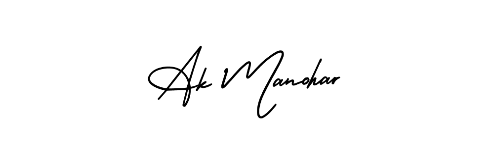 You should practise on your own different ways (AmerikaSignatureDemo-Regular) to write your name (Ak Manohar) in signature. don't let someone else do it for you. Ak Manohar signature style 3 images and pictures png