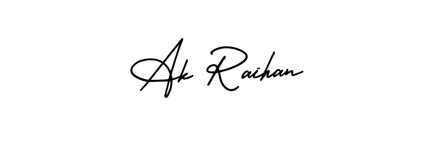 The best way (AmerikaSignatureDemo-Regular) to make a short signature is to pick only two or three words in your name. The name Ak Raihan include a total of six letters. For converting this name. Ak Raihan signature style 3 images and pictures png