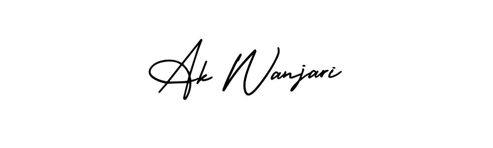 The best way (AmerikaSignatureDemo-Regular) to make a short signature is to pick only two or three words in your name. The name Ak Wanjari include a total of six letters. For converting this name. Ak Wanjari signature style 3 images and pictures png