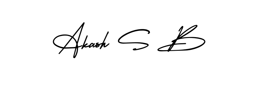 You should practise on your own different ways (AmerikaSignatureDemo-Regular) to write your name (Akash S B) in signature. don't let someone else do it for you. Akash S B signature style 3 images and pictures png