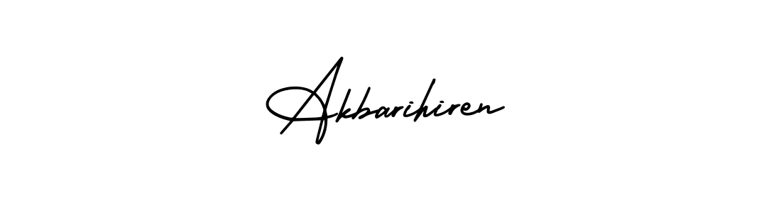 The best way (AmerikaSignatureDemo-Regular) to make a short signature is to pick only two or three words in your name. The name Akbarihiren include a total of six letters. For converting this name. Akbarihiren signature style 3 images and pictures png