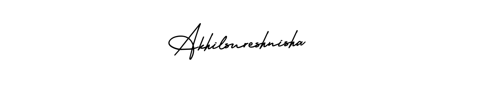 This is the best signature style for the Akhilsureshnisha name. Also you like these signature font (AmerikaSignatureDemo-Regular). Mix name signature. Akhilsureshnisha signature style 3 images and pictures png