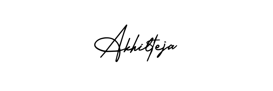 You should practise on your own different ways (AmerikaSignatureDemo-Regular) to write your name (Akhilteja) in signature. don't let someone else do it for you. Akhilteja signature style 3 images and pictures png